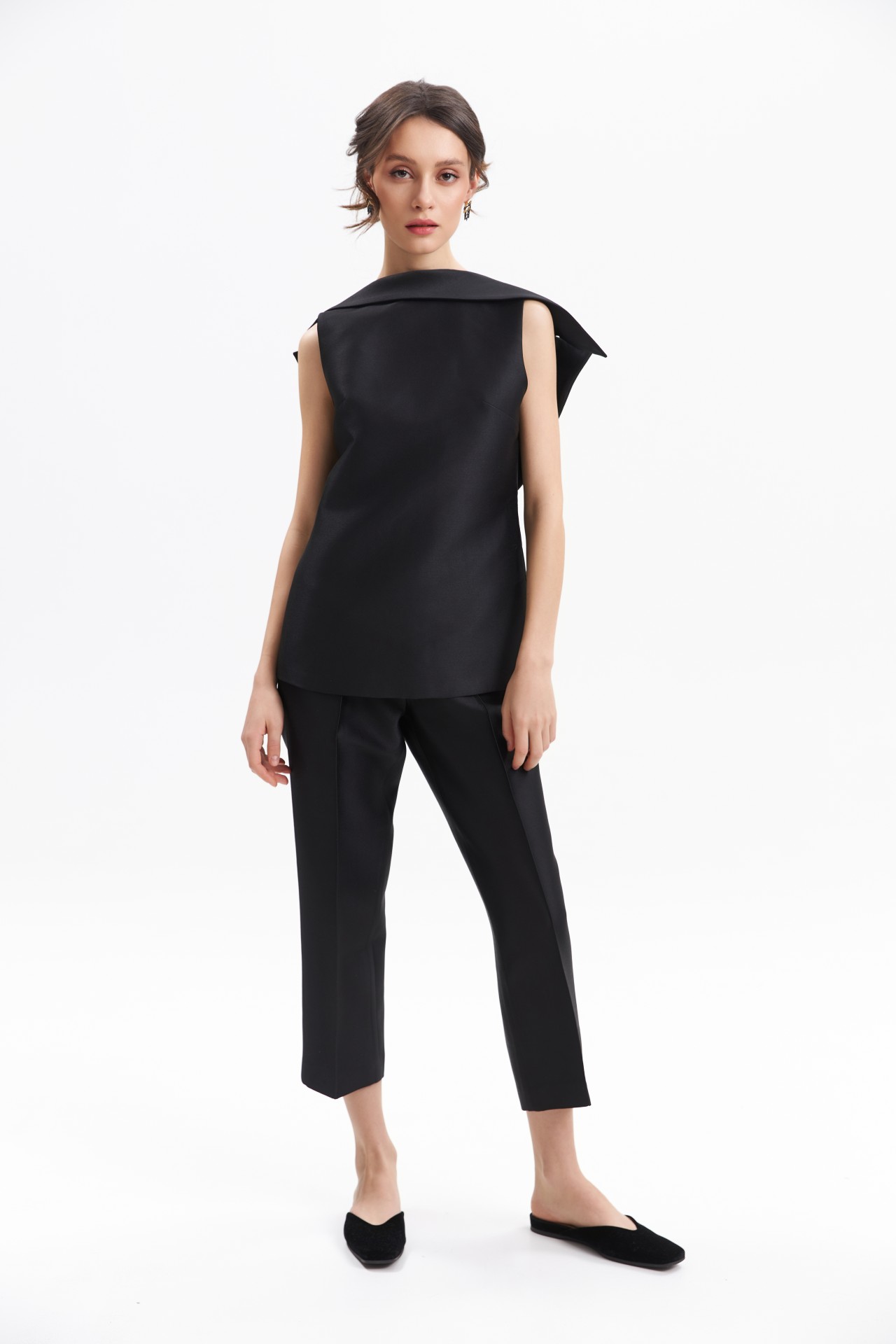 JERI TOP, BLACK TAFFETA