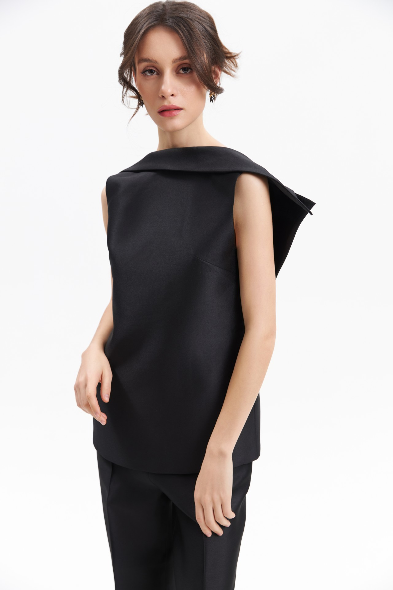 JERI TOP, BLACK TAFFETA