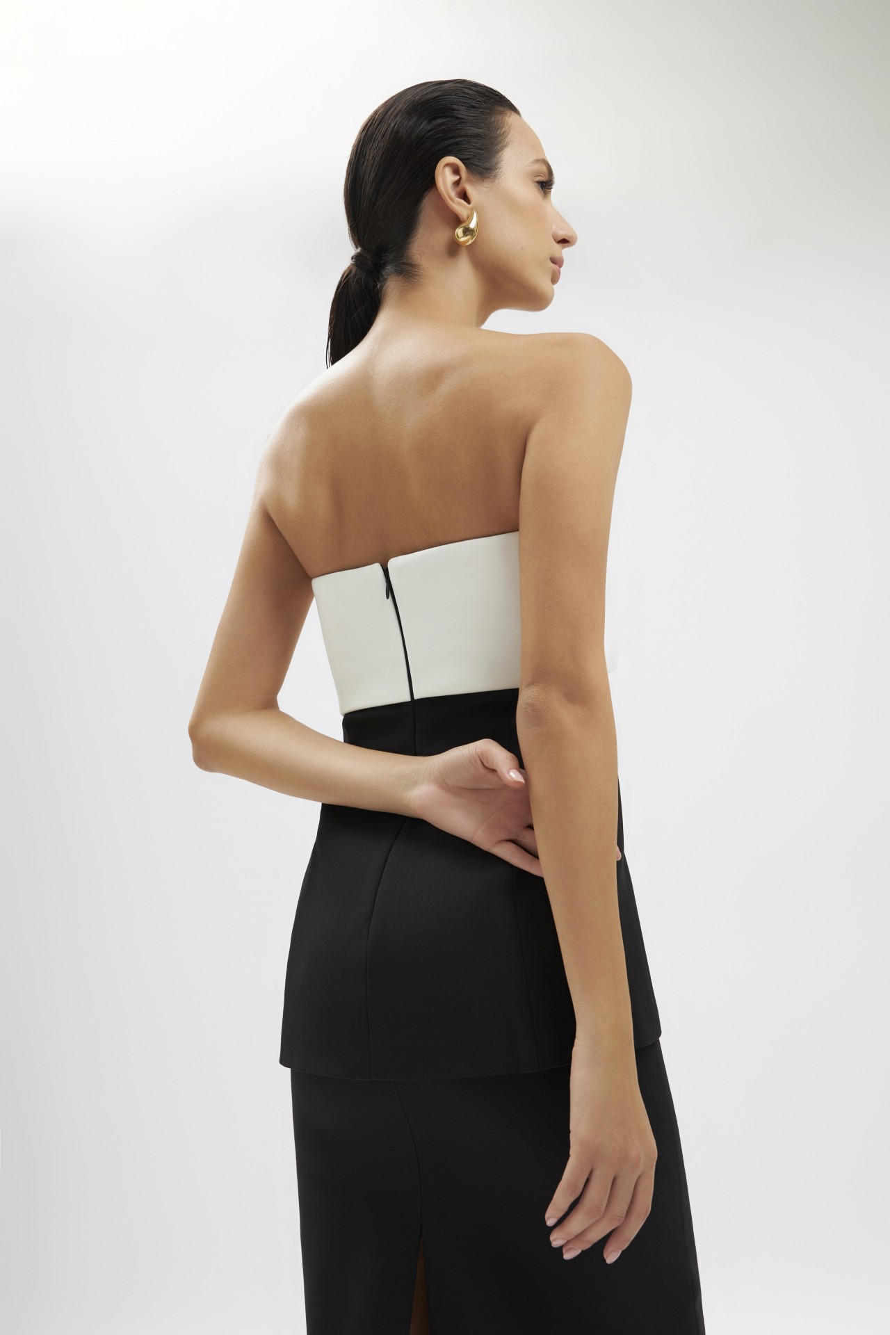 The Aurore Bustier, Bone/ Black Crepe