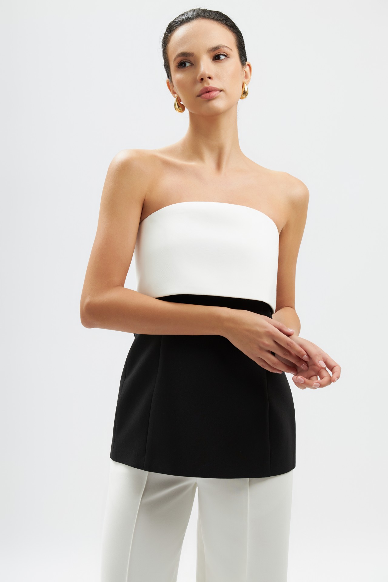 The Aurore Bustier, Bone/ Black Crepe